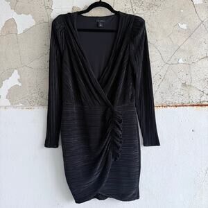 Halogen Mini Dress Plisse Pleased Surplice Long Sleeve Party Cocktail‎ Womens M